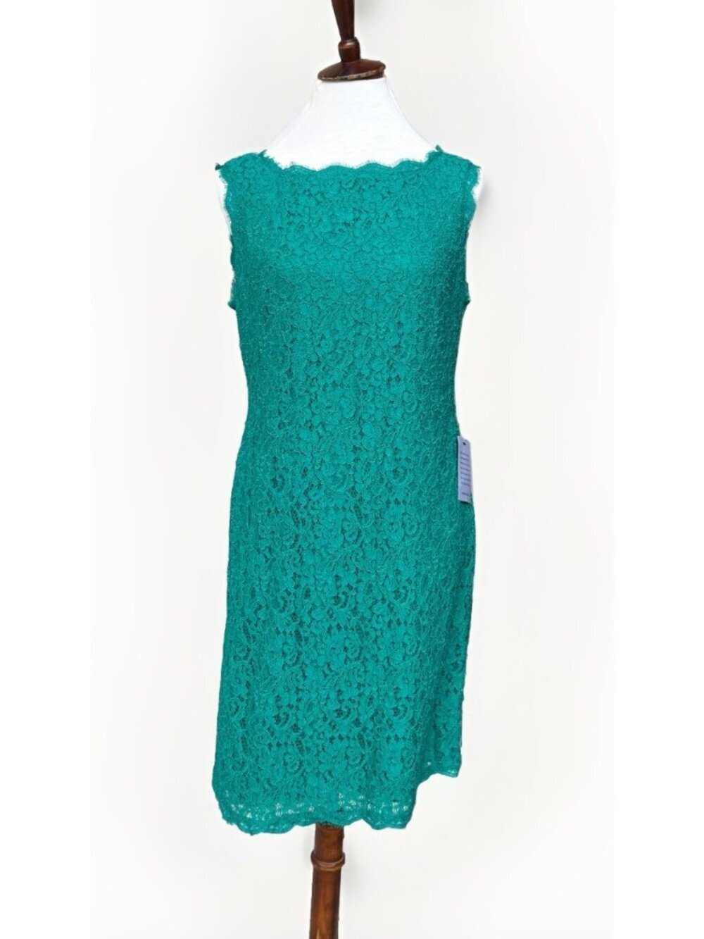 Adrianna Papell Green Lace Midi Dress NWOT Sleeveless V Back Zip Size 12